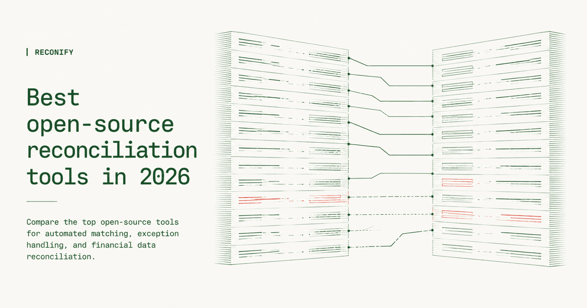 Two architectural ledger structures rendered in green linework with matching connectors and red exception rows on an off-white background